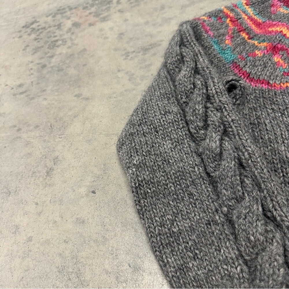 Vintage Hand Knit Icelandic Wool Sweater Sherbet Rainbow Fair Isle Cardigan - Picture 4 of 9